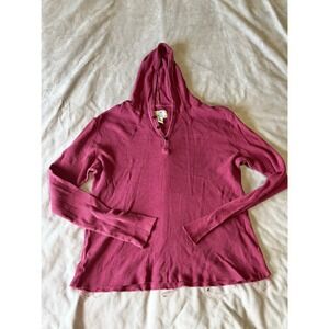 Broken English Mens XXL Burgundy Waffle Knit Henley Hoodie Thermal Shirt Cotton